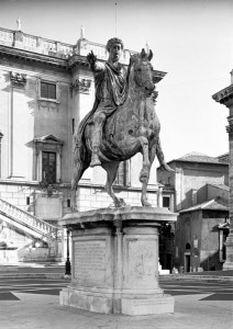 Equestrian statue of Marcus Aurelius. Bronze, 11' 6''. Campidoglio, Rome, Italy. Photo credit: Scala, Art Resource, NY.
