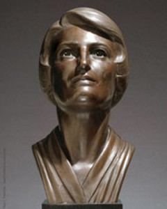 Front view of The Ayn Rand Portrait Bust in bronze. Copyright © Sandra J. Shaw Studio 2011.