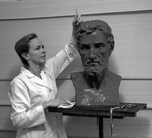 Sandra Shaw refinishing a wax pour of her Michelangelo portrait. Copyright © Sandra J. Shaw Studio 2011.