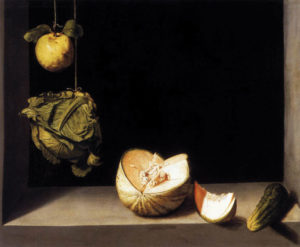 Juan Sanchez Cotan, Quince, Cabbage, Melon and Cucumber, 1602, Wikimedia Commons