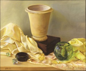 Mann, Vase, Cloth, and Glass Bowl, 2008